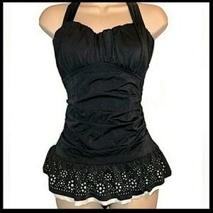 NEW Tropical Escape 1 Peice Swimsuit Black/White Missy Sz 8